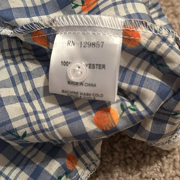 The Shirt Rochelle Behrens Plaid Ruffle Lace Oranges Print Tassle Mini Dress - Picture 6 of 6